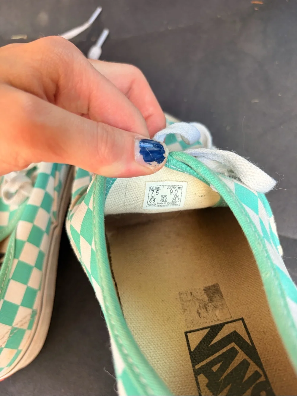 Vans teal and white checkerboard